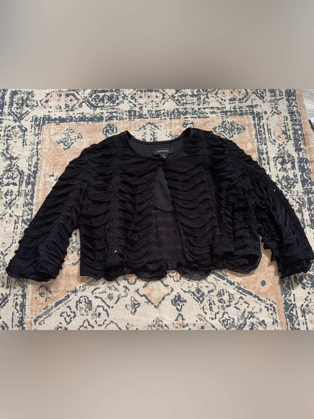 R&M Richards Black Ruffled Cropped Sweater Shrug